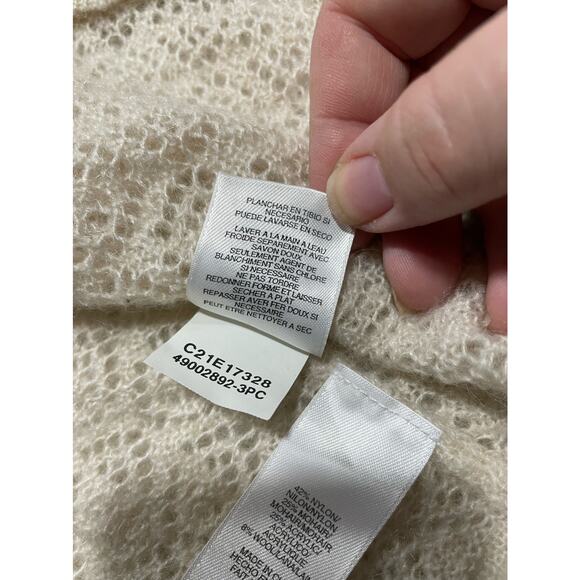 Jones New York Wool Mohair Blend Cardigan Sweater Womens Large Open Knit Ivory - Picture 10 of 10